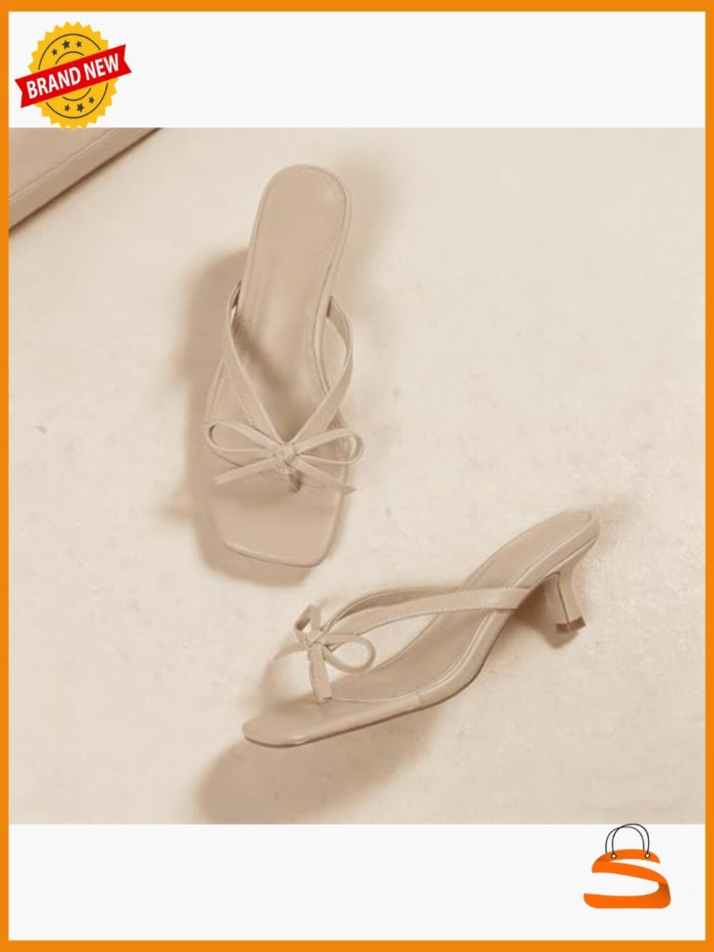 Kitten Heel Sandals with Bow Detail Square Toe Slip On - Picture 5 of 7